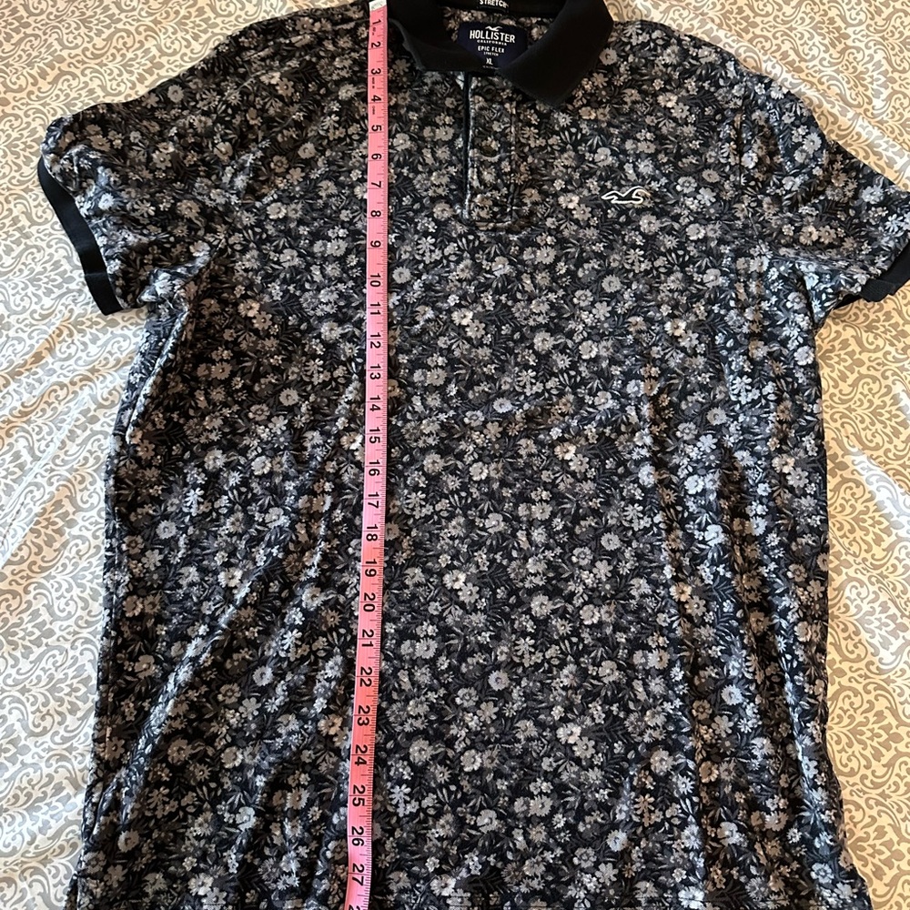 Hollister Black Polo Shirt with Floral Print